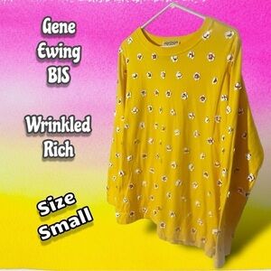 Gene Ewing BIS VTG Yellow Cotton Long Sleeve Sequin Covered Small Flaw Size SM
